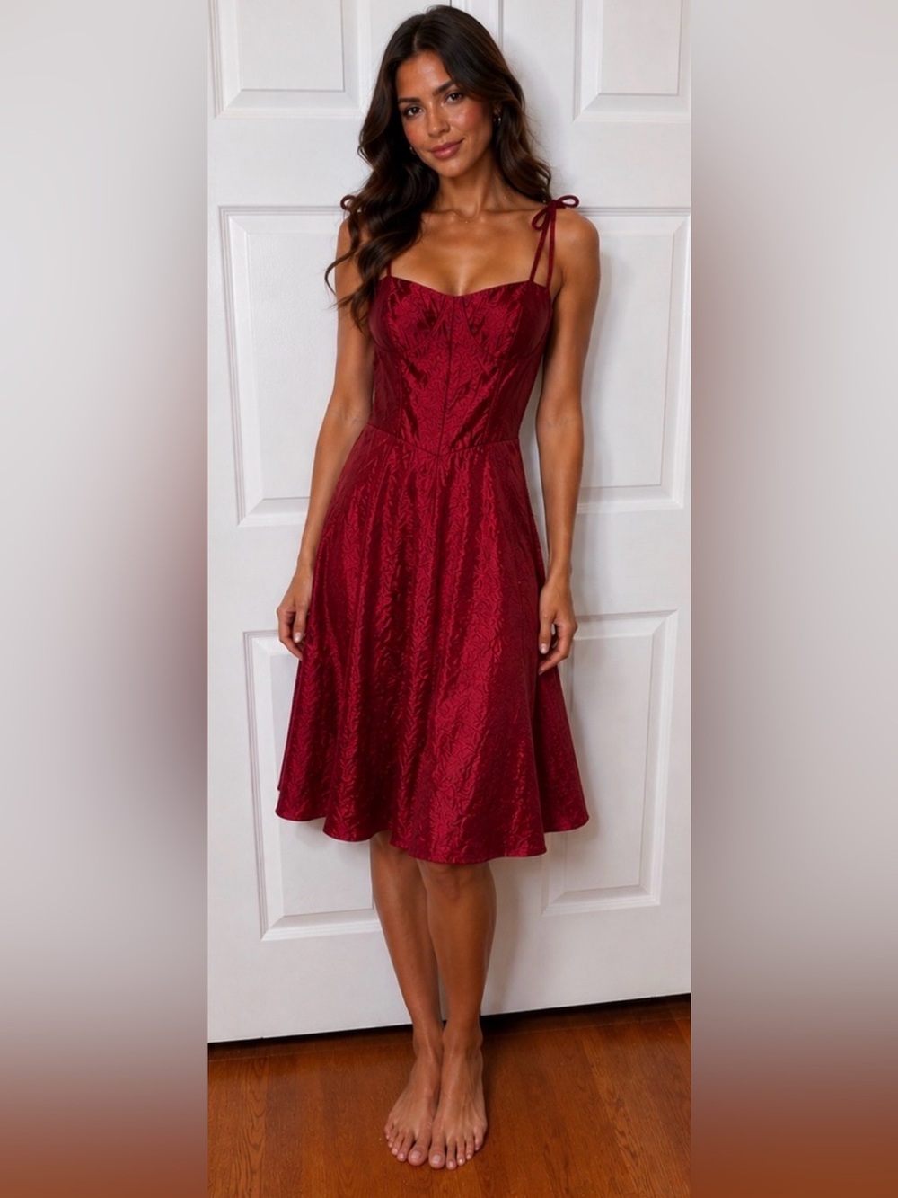 Red Spaghetti Strap A-Line Dress